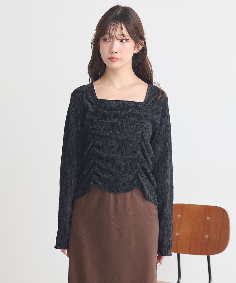 earth music&ecology「プリーツベロア風ギャザープルオーバー」|Tシャツ・カットソー|