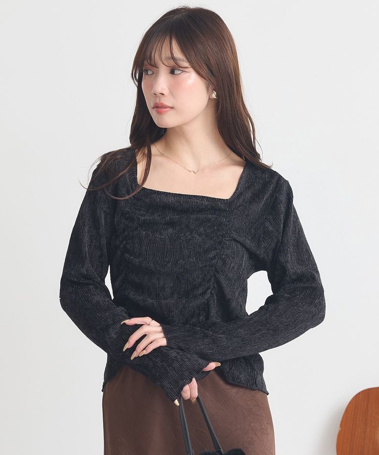 earth music&ecology「プリーツベロア風ギャザープルオーバー」|Tシャツ・カットソー|