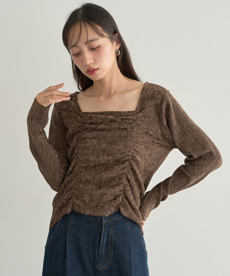 earth music&ecology「プリーツベロア風ギャザープルオーバー」|Tシャツ・カットソー|