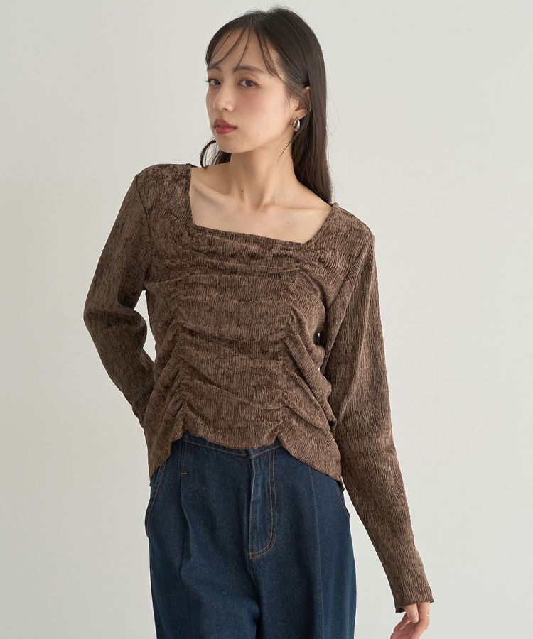 earth music&ecology「プリーツベロア風ギャザープルオーバー」|Tシャツ・カットソー|