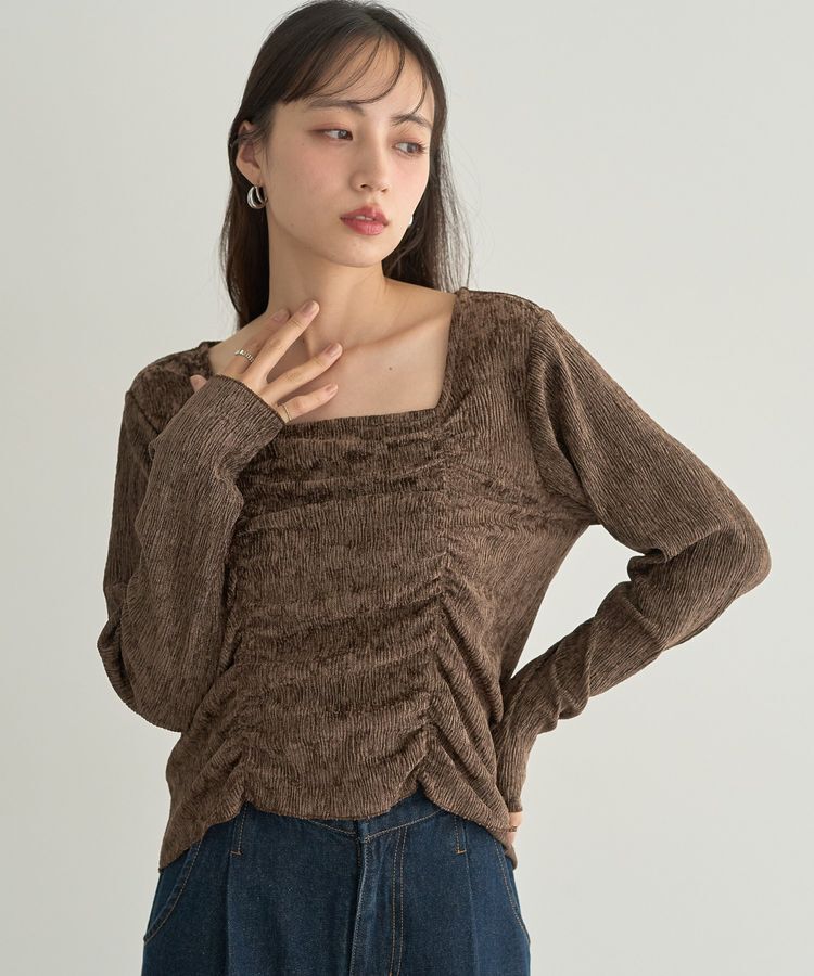 earth music&ecology「プリーツベロア風ギャザープルオーバー」|Tシャツ・カットソー|Brown