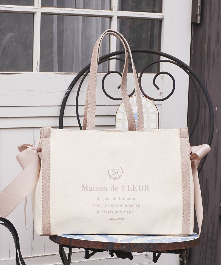 Maison de FLEUR「キャンバススクエアトートバッグ」|トートバッグ|ピンクベージュ