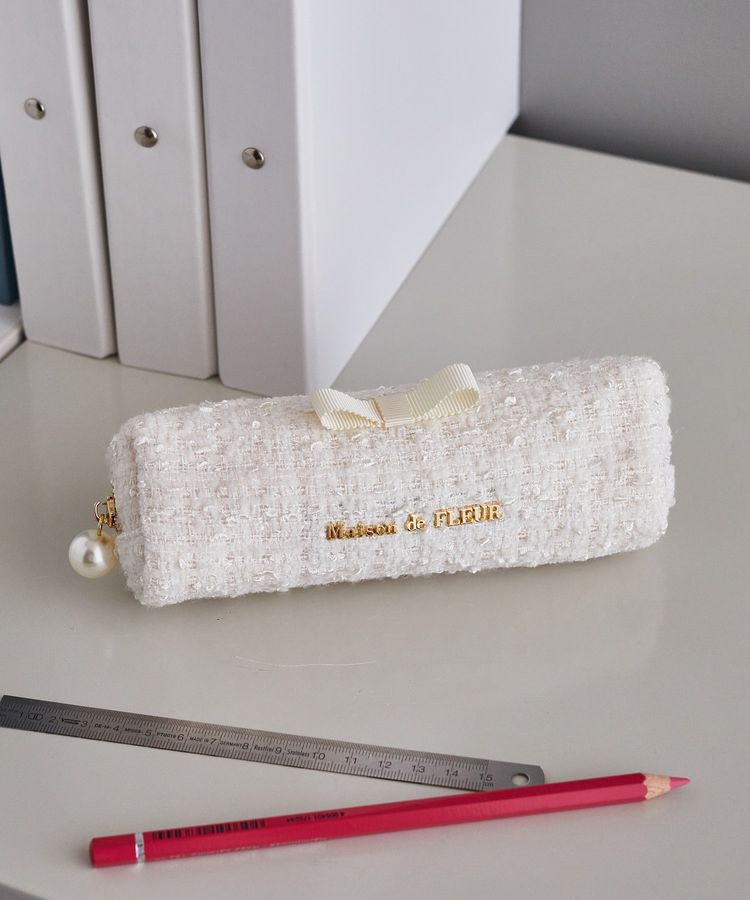 Maison de FLEUR「ツイードグログランリボンロングポーチ」|ポーチ|オフホワイト