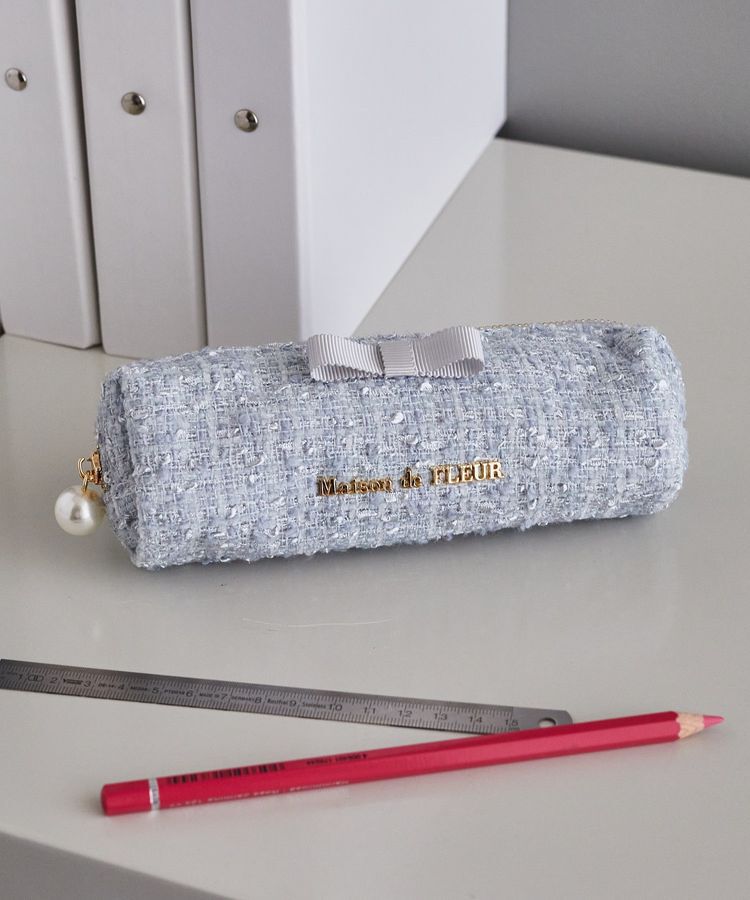 Maison de FLEUR「ツイードグログランリボンロングポーチ」|ポーチ|サックスブルー