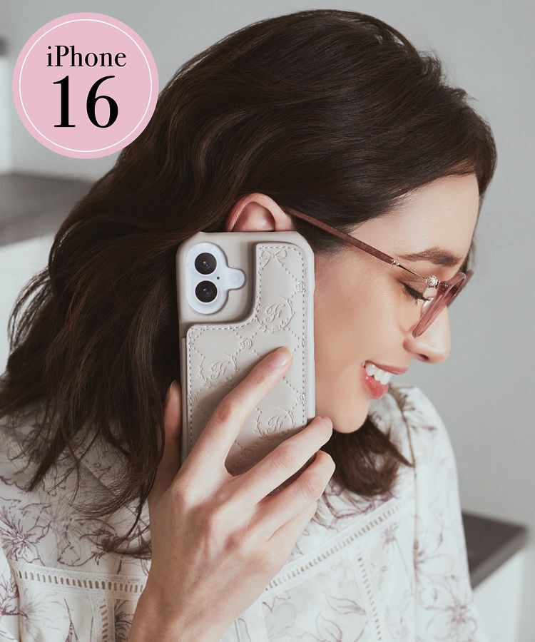 Maison de FLEUR「カードポケットミラー付きアイフォン16ケース」|モバイルケース|グレイッシュピンク