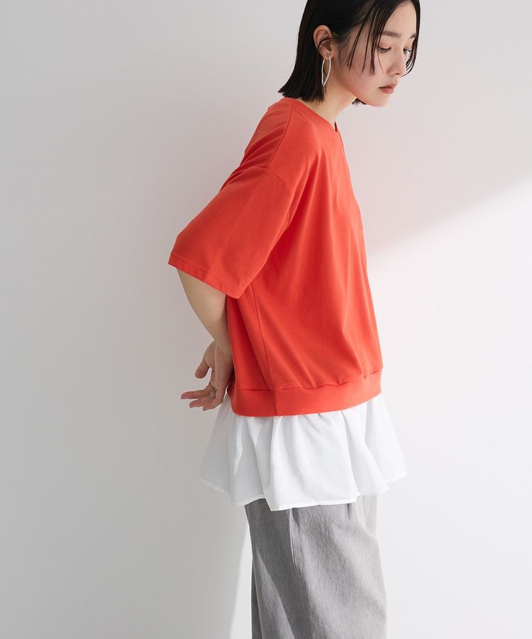 Green Parks「裾フリルドッキング5分袖プルオーバー」|Tシャツ・カットソー|