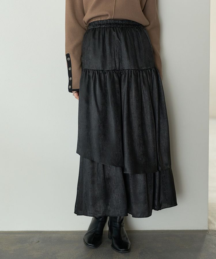 YECCA VECCA「ラメティアードギャザースカート」|フレア|