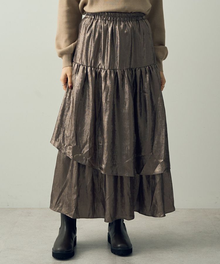 YECCA VECCA「ラメティアードギャザースカート」|フレア|