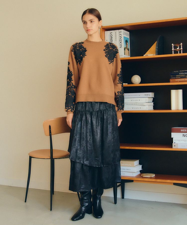 YECCA VECCA「ラメティアードギャザースカート」|フレア|