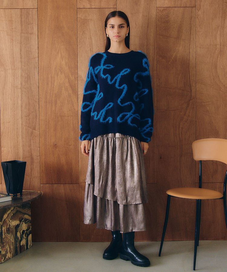 YECCA VECCA「ラメティアードギャザースカート」|フレア|