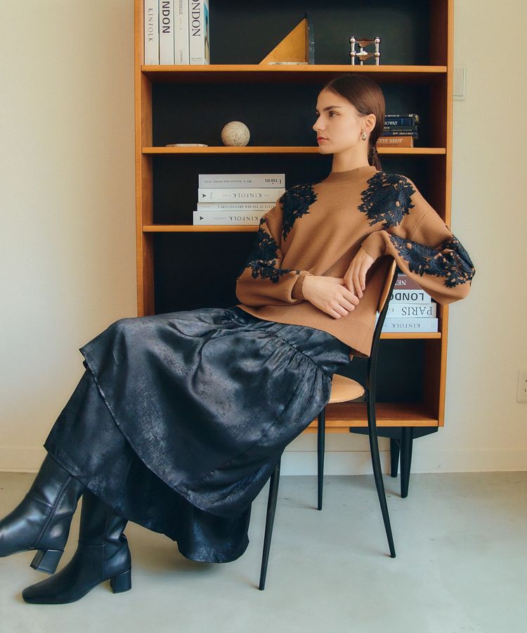 YECCA VECCA「ラメティアードギャザースカート」|フレア|