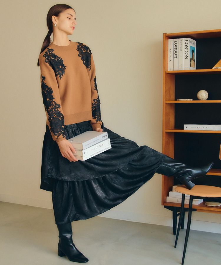 YECCA VECCA「ラメティアードギャザースカート」|フレア|