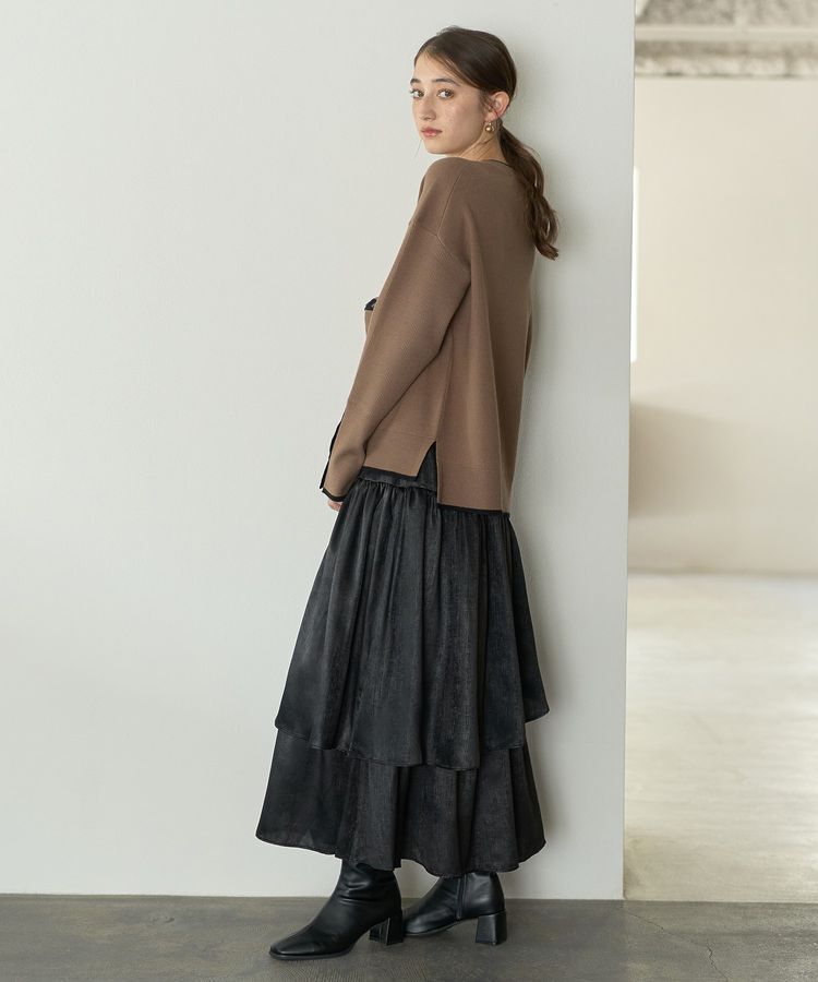 YECCA VECCA「ラメティアードギャザースカート」|フレア|
