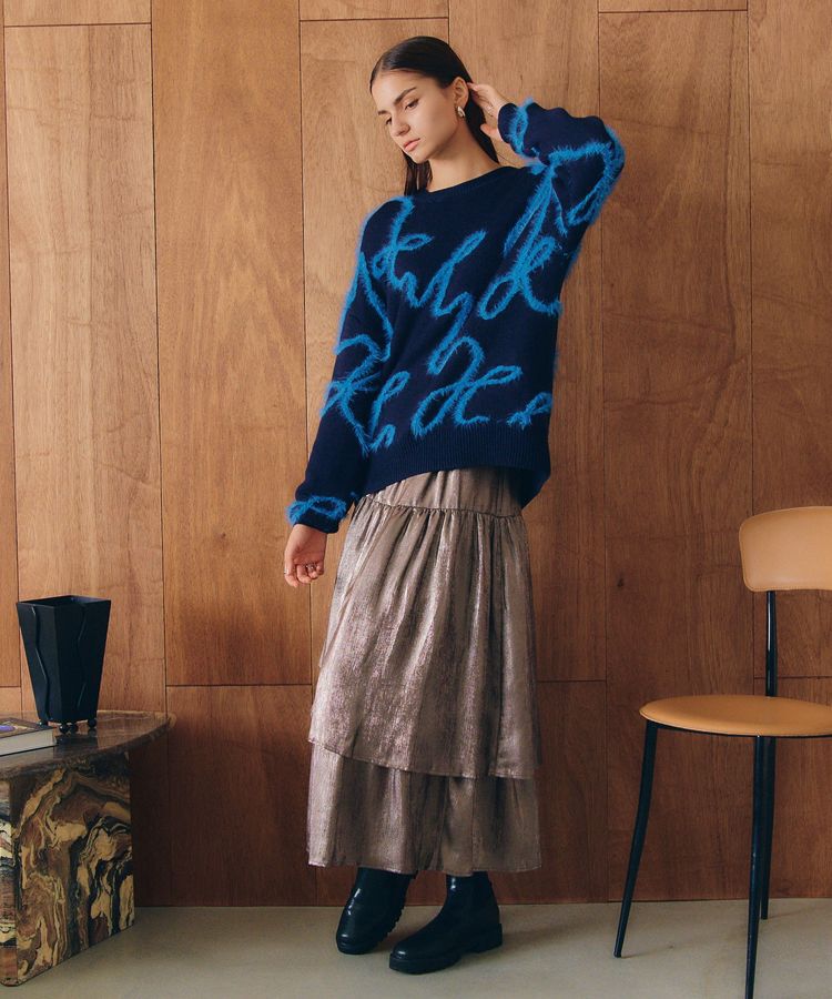 YECCA VECCA「ラメティアードギャザースカート」|フレア|