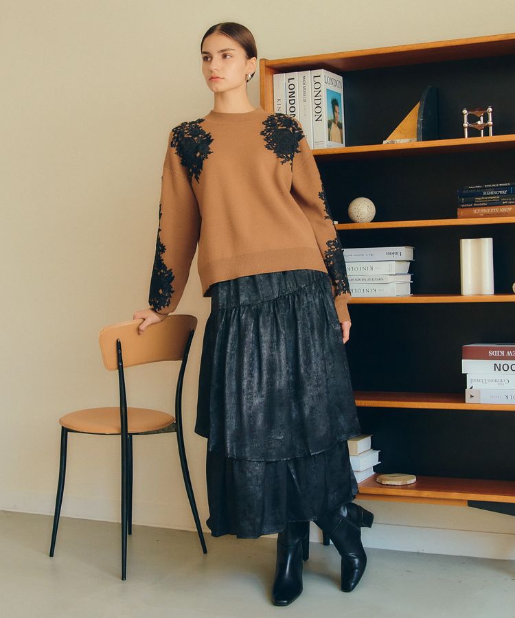 YECCA VECCA「ラメティアードギャザースカート」|フレア|