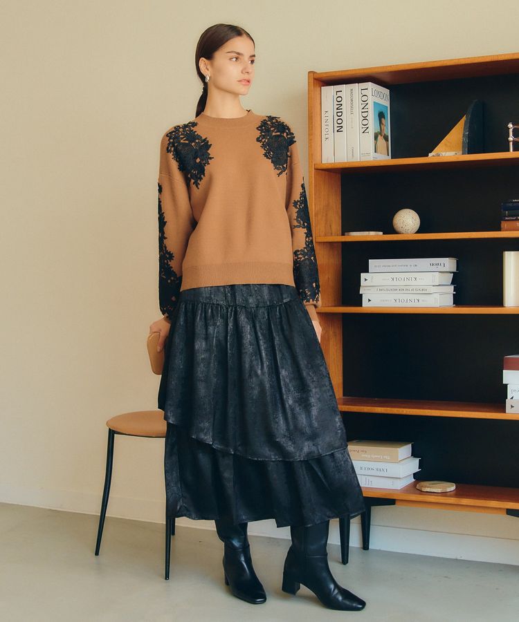 YECCA VECCA「ラメティアードギャザースカート」|フレア|