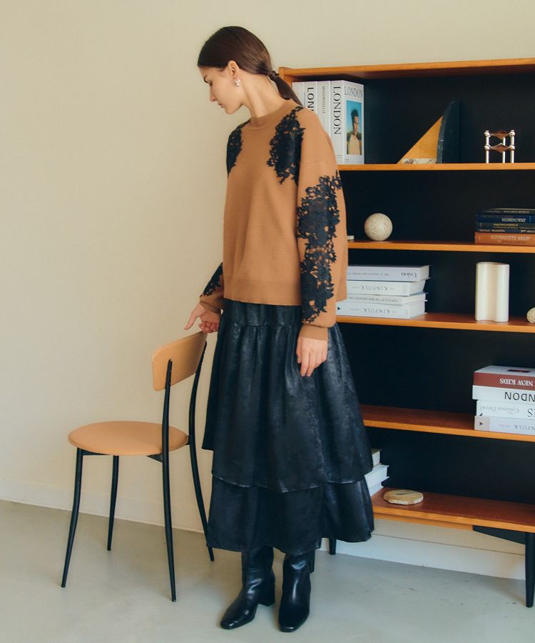 YECCA VECCA「ラメティアードギャザースカート」|フレア|