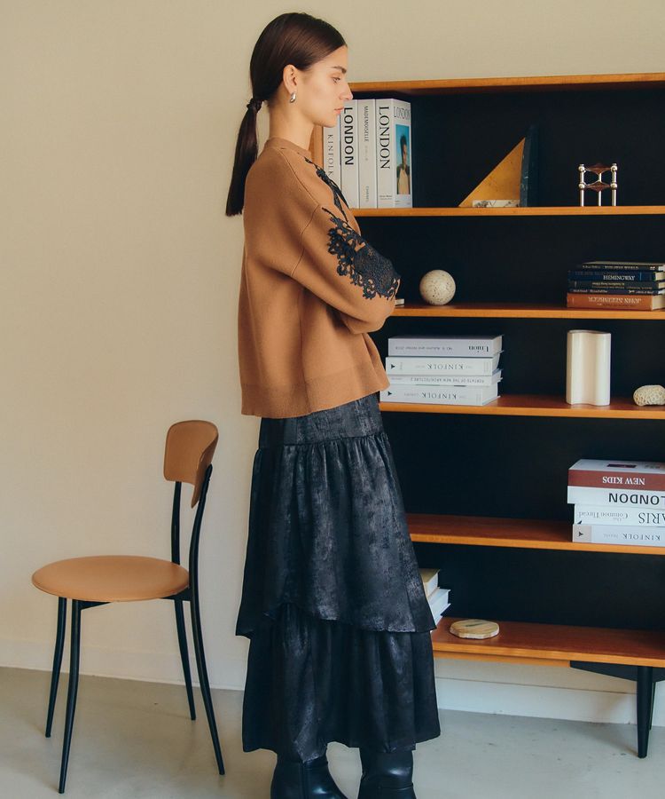 YECCA VECCA「ラメティアードギャザースカート」|フレア|