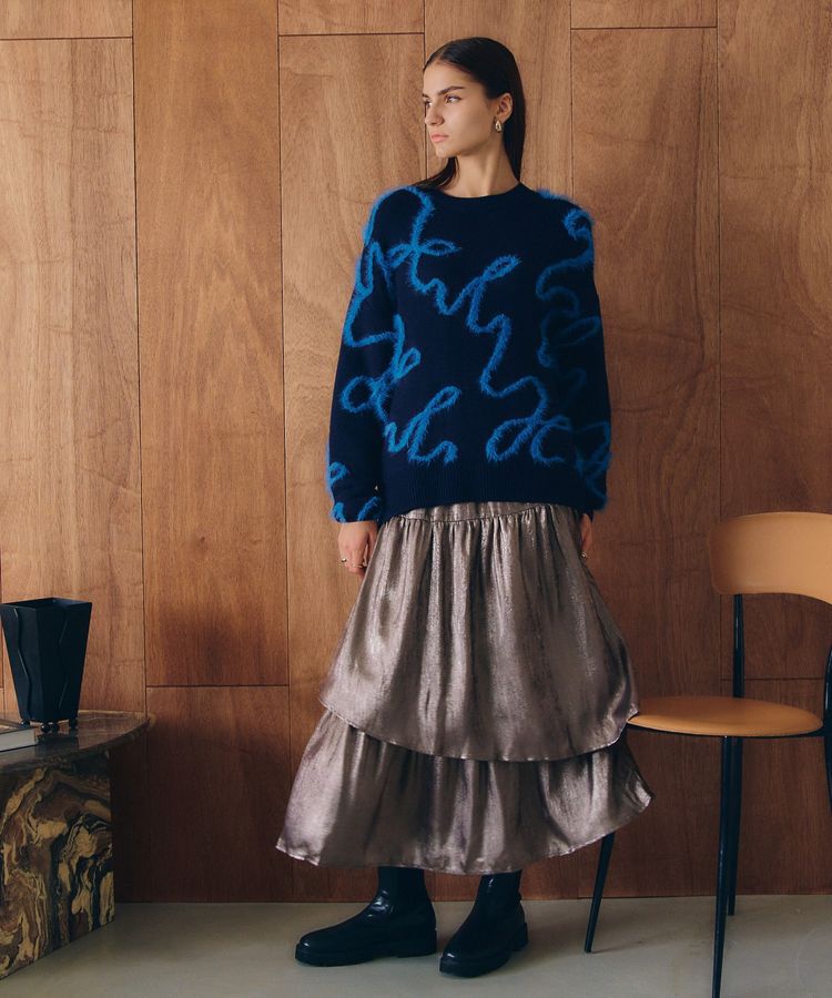 YECCA VECCA「ラメティアードギャザースカート」|フレア|