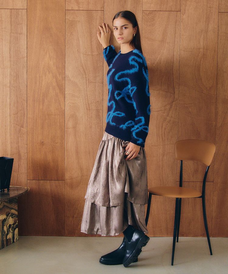 YECCA VECCA「ラメティアードギャザースカート」|フレア|