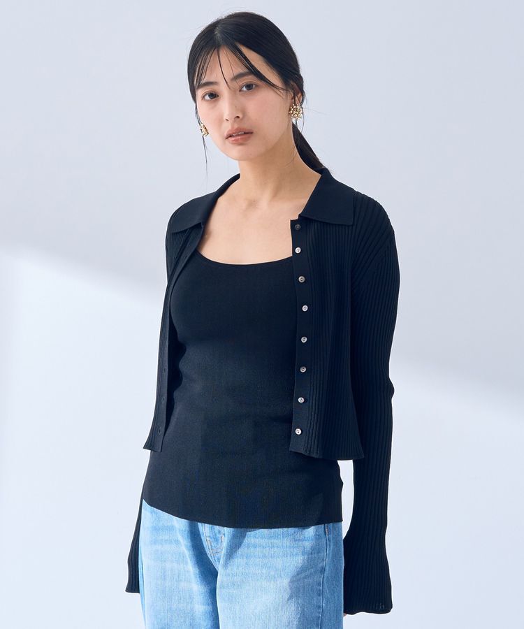YECCA VECCA「【2点SET】キャミセット襟付きカーディガン」|カーディガン|Black