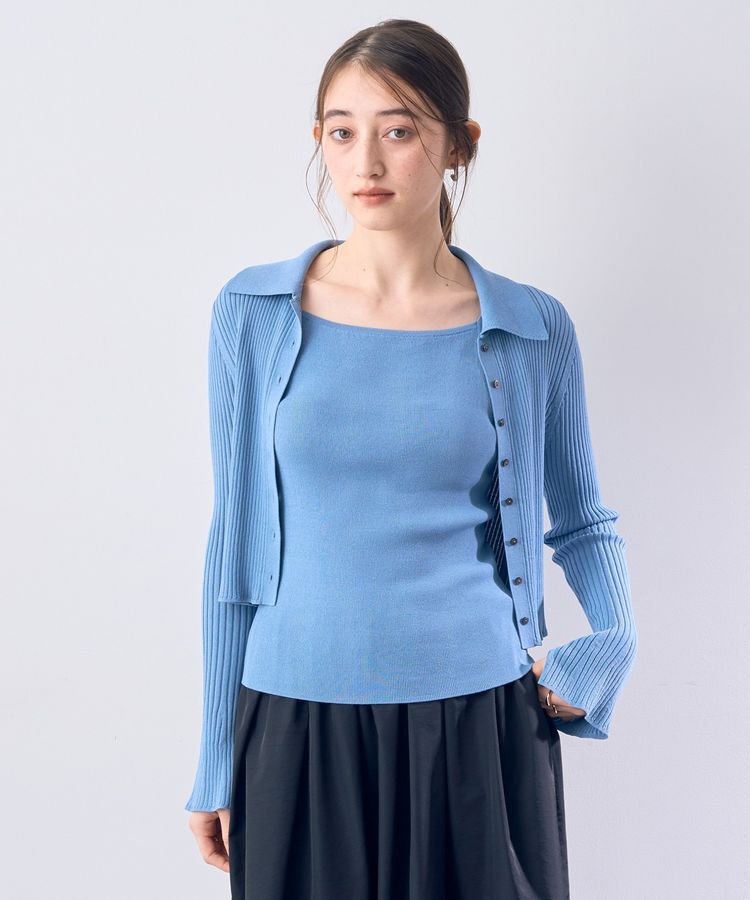 YECCA VECCA「【2点SET】キャミセット襟付きカーディガン」|カーディガン|Blue