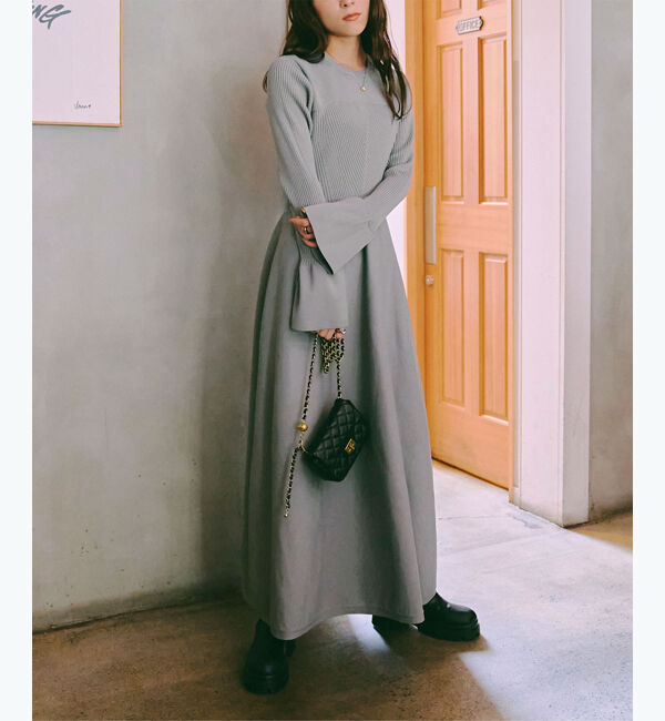 titivate「リブデザインニットワンピース」|ワンピース|グレー