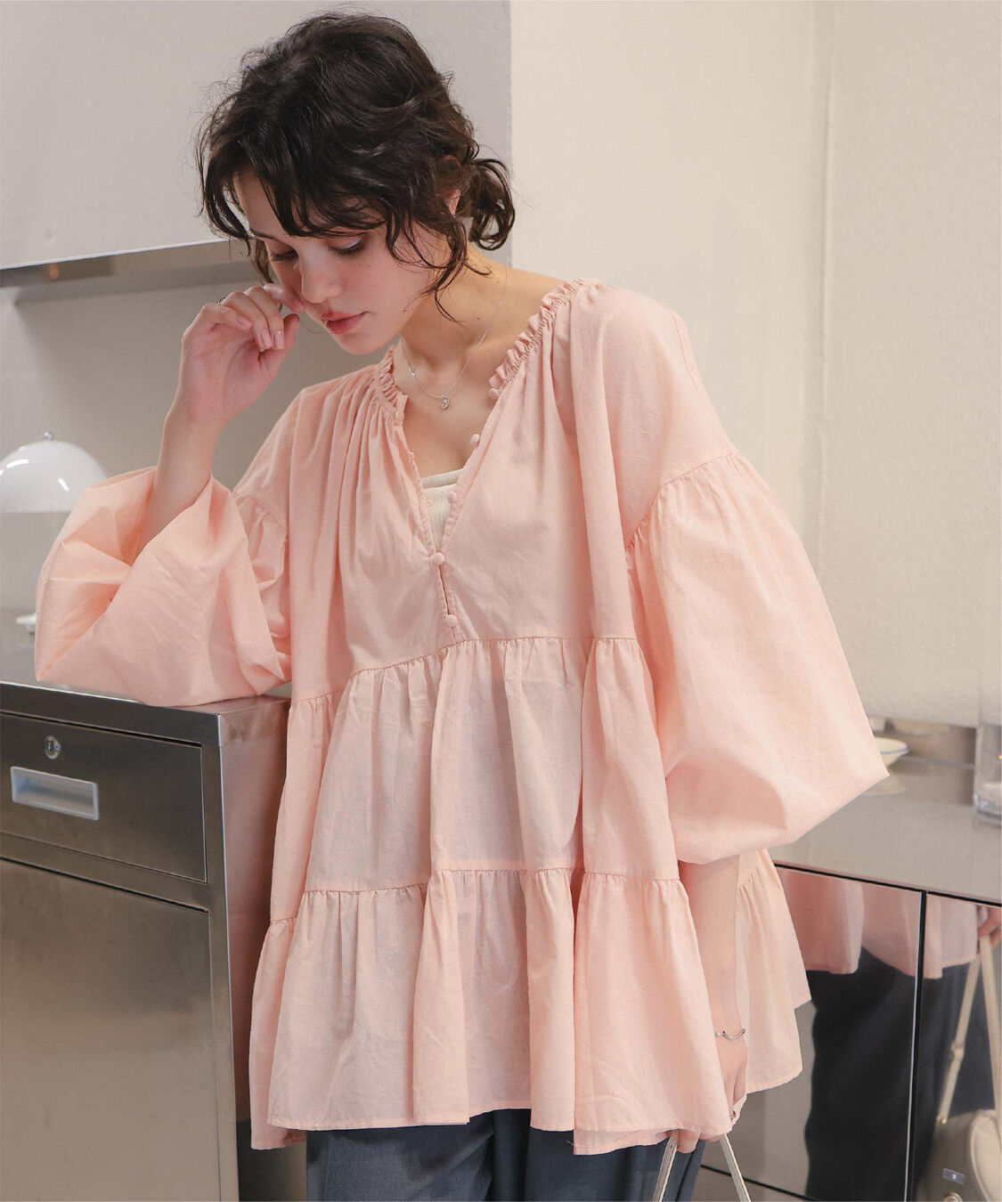 titivate「コットンボイルティアードチュニック/トップス」|シャツ・ブラウス|ライトピンク