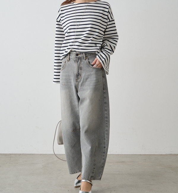  「【低身長・高身長対応/サイズ展開あり】デニムカーブレッグパンツ」|デニム|