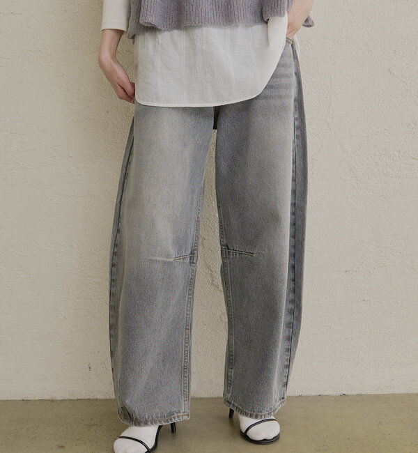  「【低身長・高身長対応/サイズ展開あり】デニムカーブレッグパンツ」|デニム|