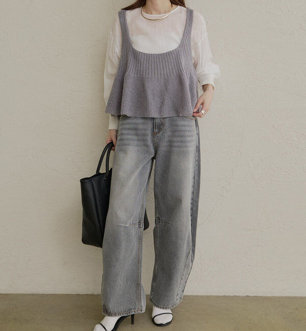  「【低身長・高身長対応/サイズ展開あり】デニムカーブレッグパンツ」|デニム|