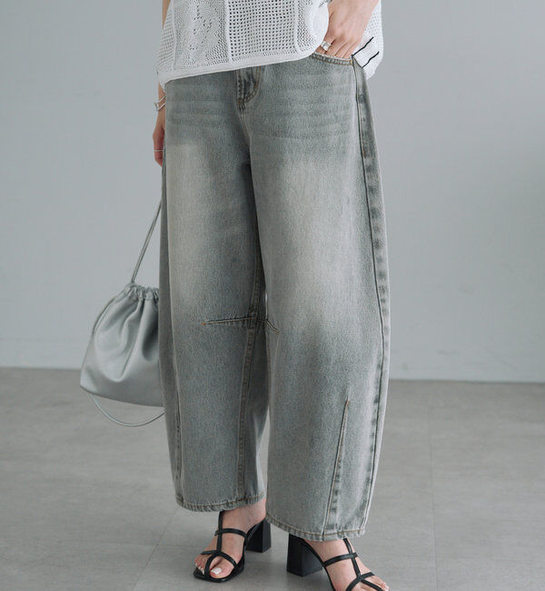  「【低身長・高身長対応/サイズ展開あり】デニムカーブレッグパンツ」|デニム|