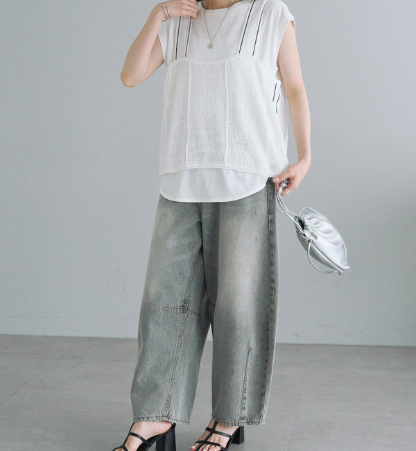  「【低身長・高身長対応/サイズ展開あり】デニムカーブレッグパンツ」|デニム|