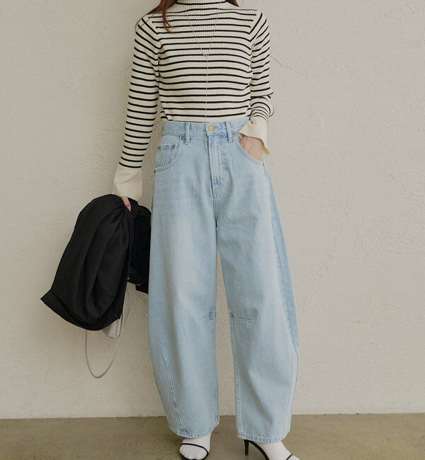  「【低身長・高身長対応/サイズ展開あり】デニムカーブレッグパンツ」|デニム|