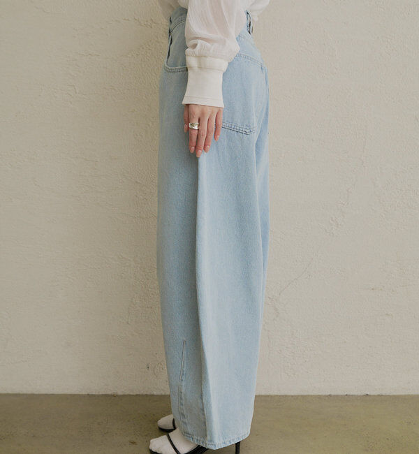  「【低身長・高身長対応/サイズ展開あり】デニムカーブレッグパンツ」|デニム|