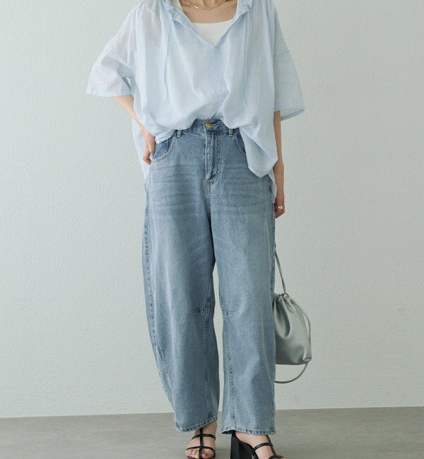  「【25th】綿麻デニムカーブシルエットパンツ」|デニム|