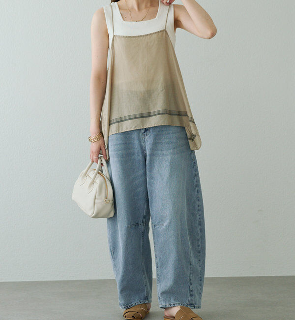  「【25th】綿麻デニムカーブシルエットパンツ」|デニム|