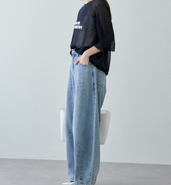  「【25th】綿麻デニムカーブシルエットパンツ」|デニム|