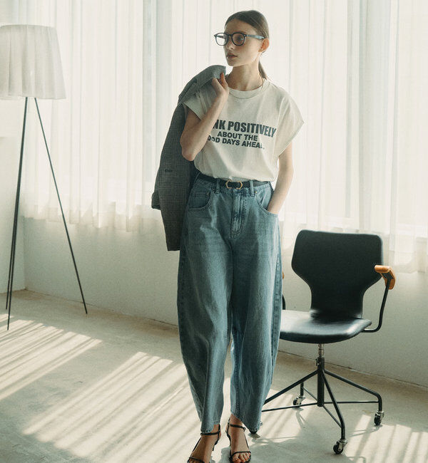  「【25th】綿麻デニムカーブシルエットパンツ」|デニム|