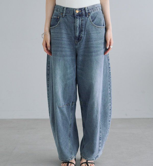  「【25th】綿麻デニムカーブシルエットパンツ」|デニム|