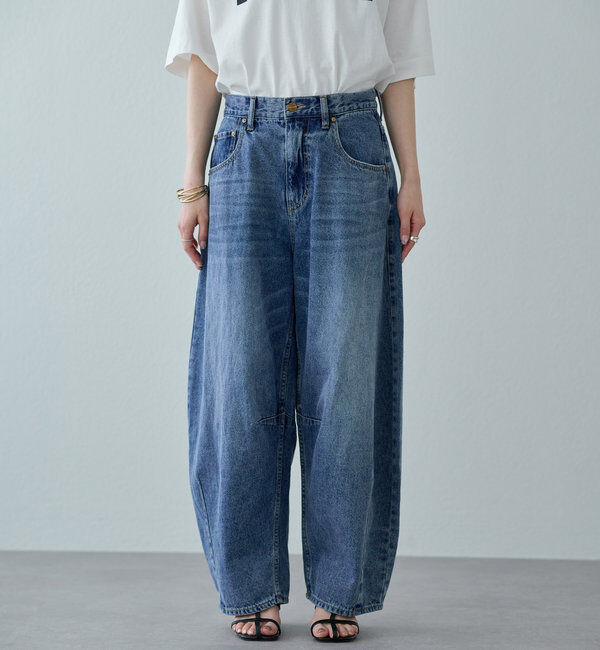  「【25th】綿麻デニムカーブシルエットパンツ」|デニム|