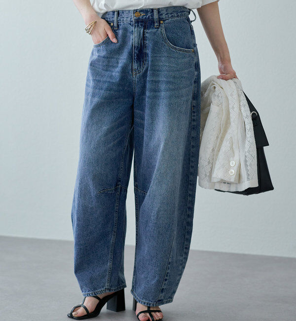  「【25th】綿麻デニムカーブシルエットパンツ」|デニム|