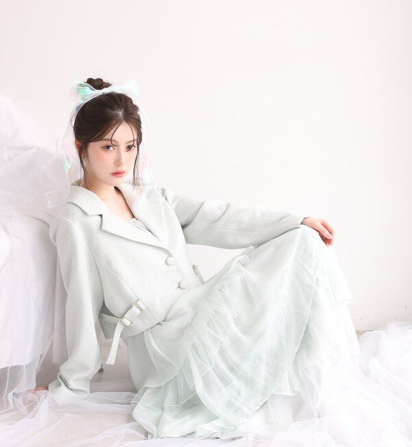  「【premiumorder】サイドベルトツイードショートジャケット」|ダウンベスト・ベスト|