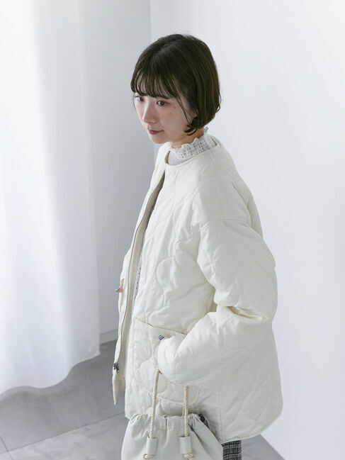 Samansa Mos2 blue「ボア&times;キルトリバーシブルコート」|ブルゾン・スタジャン|キナリ