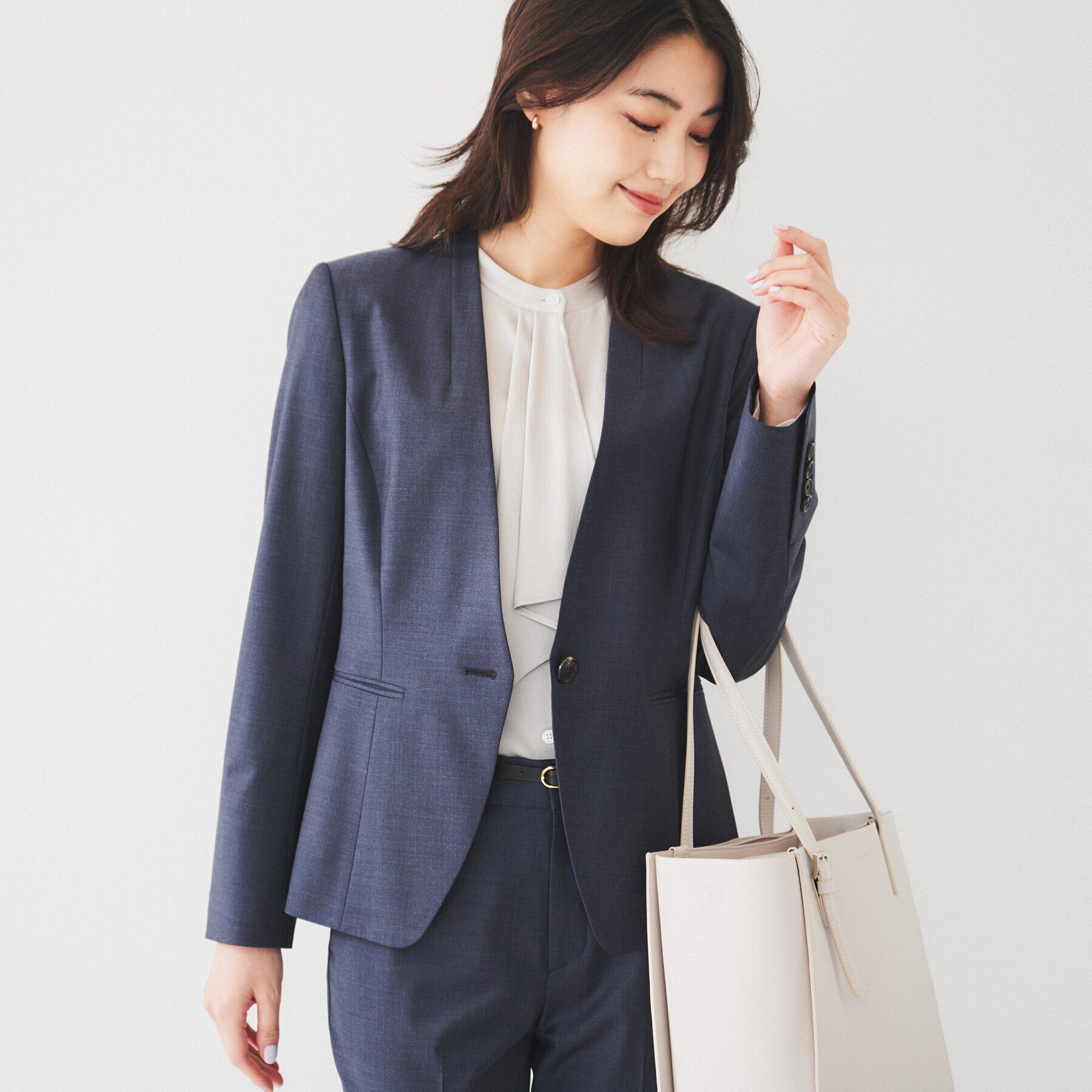 UNTITLED「【通勤スーツ】ウーステッド カラーレスジャケット」|ノーカラージャケット|