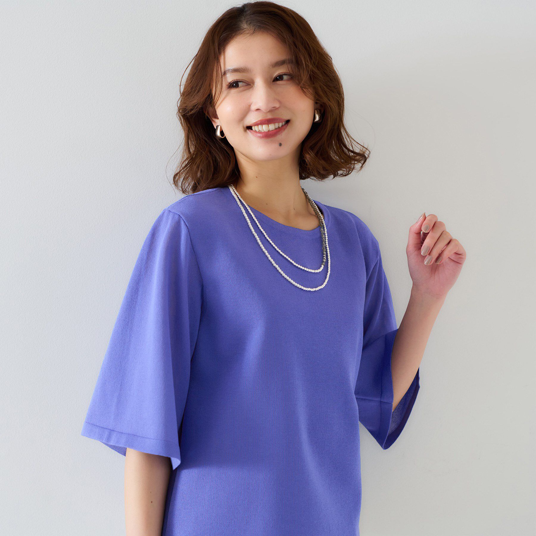 UNTITLED「【清涼感/二の腕カバー】シアープルオーバーニット」|ニット・セーター|