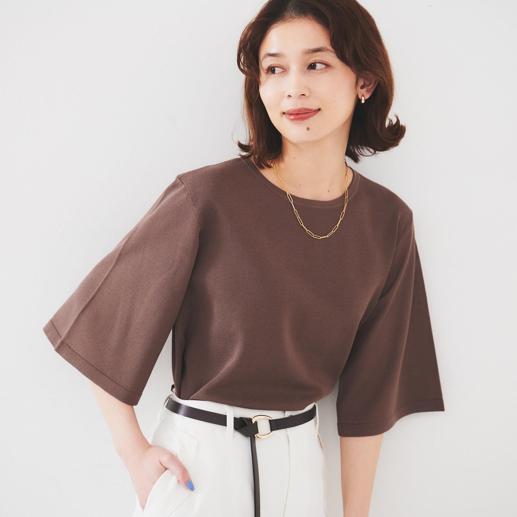 UNTITLED「【清涼感/二の腕カバー】シアープルオーバーニット」|ニット・セーター|ブラウン(044)