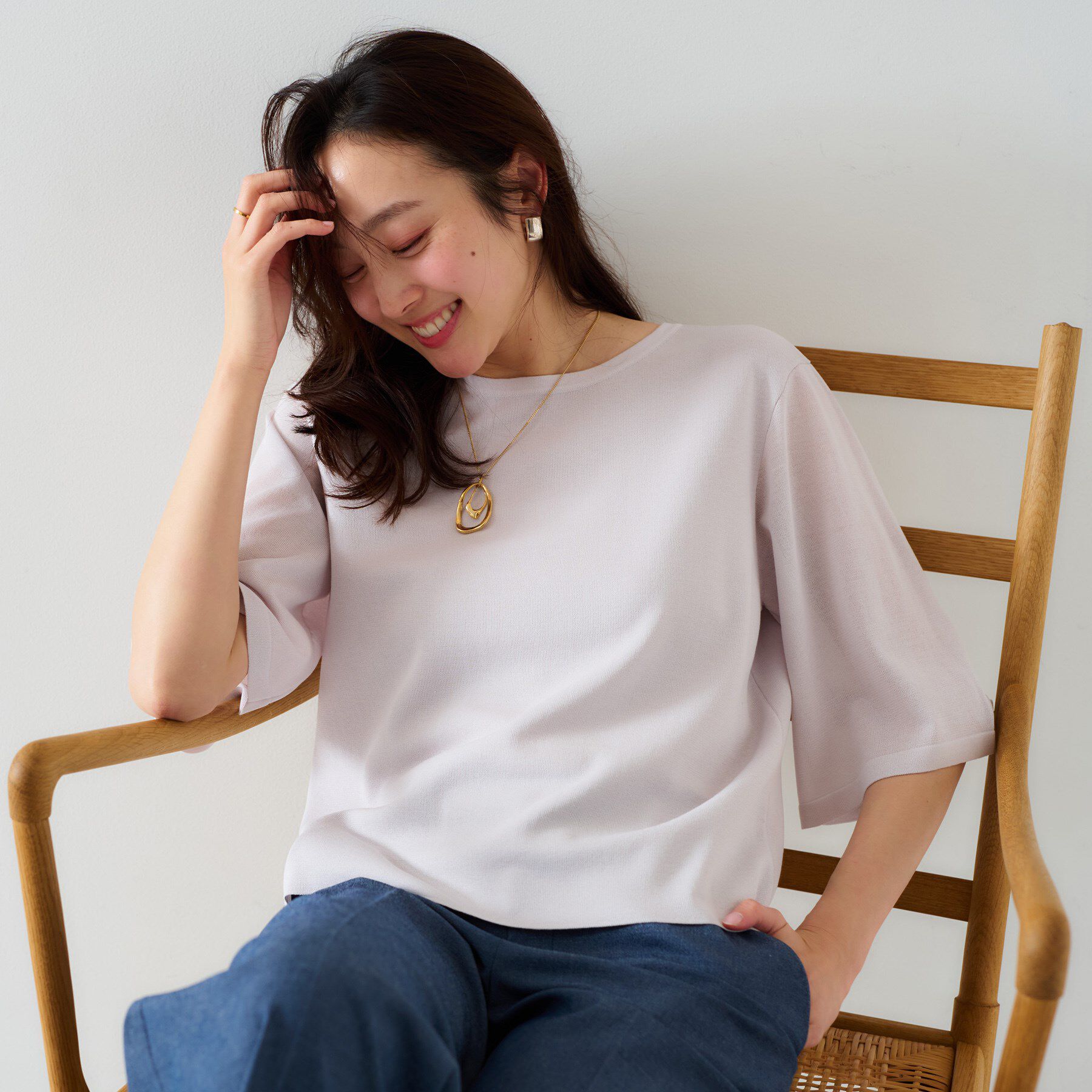 UNTITLED「【清涼感/二の腕カバー】シアープルオーバーニット」|ニット・セーター|グレージュ(050)