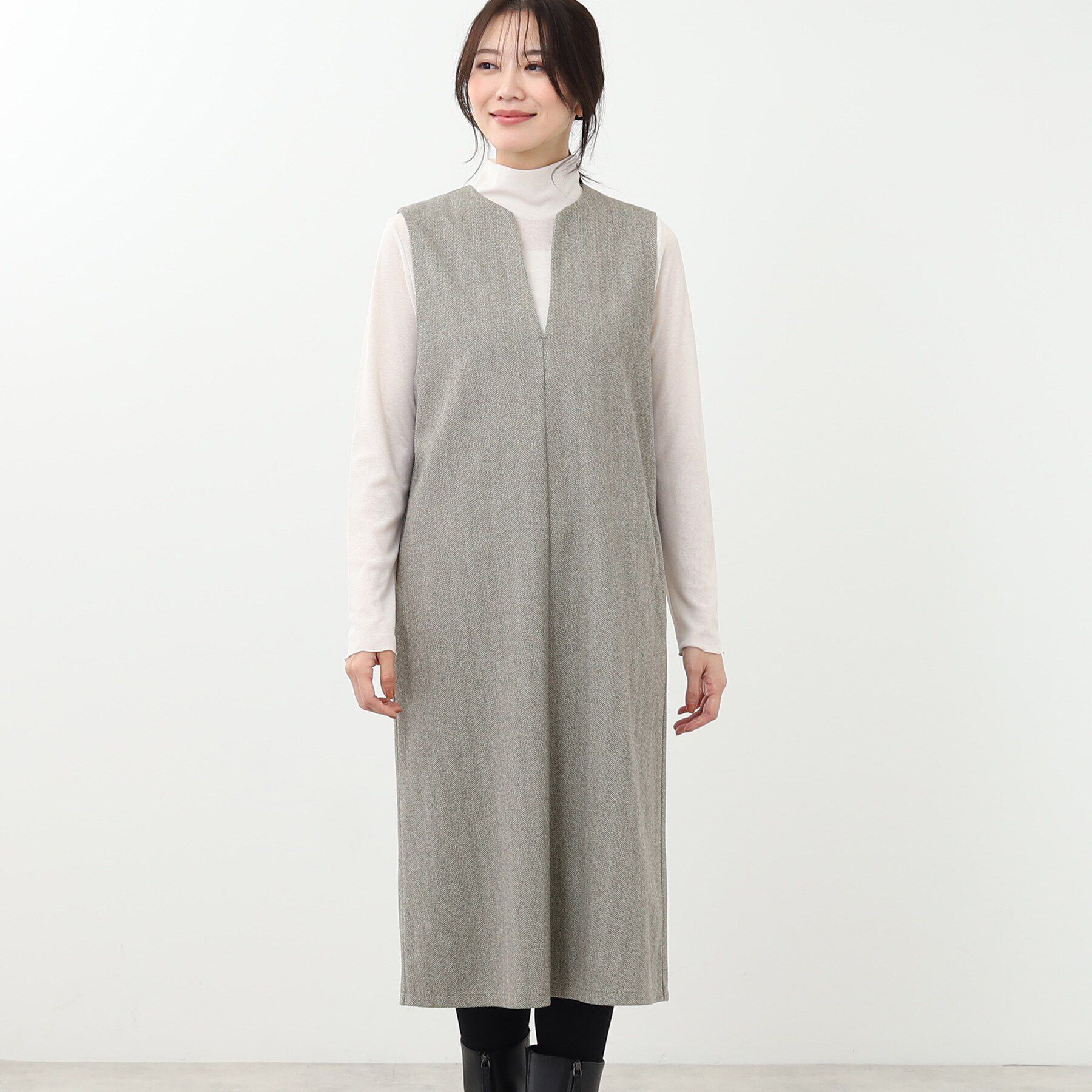 Reflect「【E‐QUALITY／手洗い可】へリンボン柄ジャンパースカート」|ワンピース|