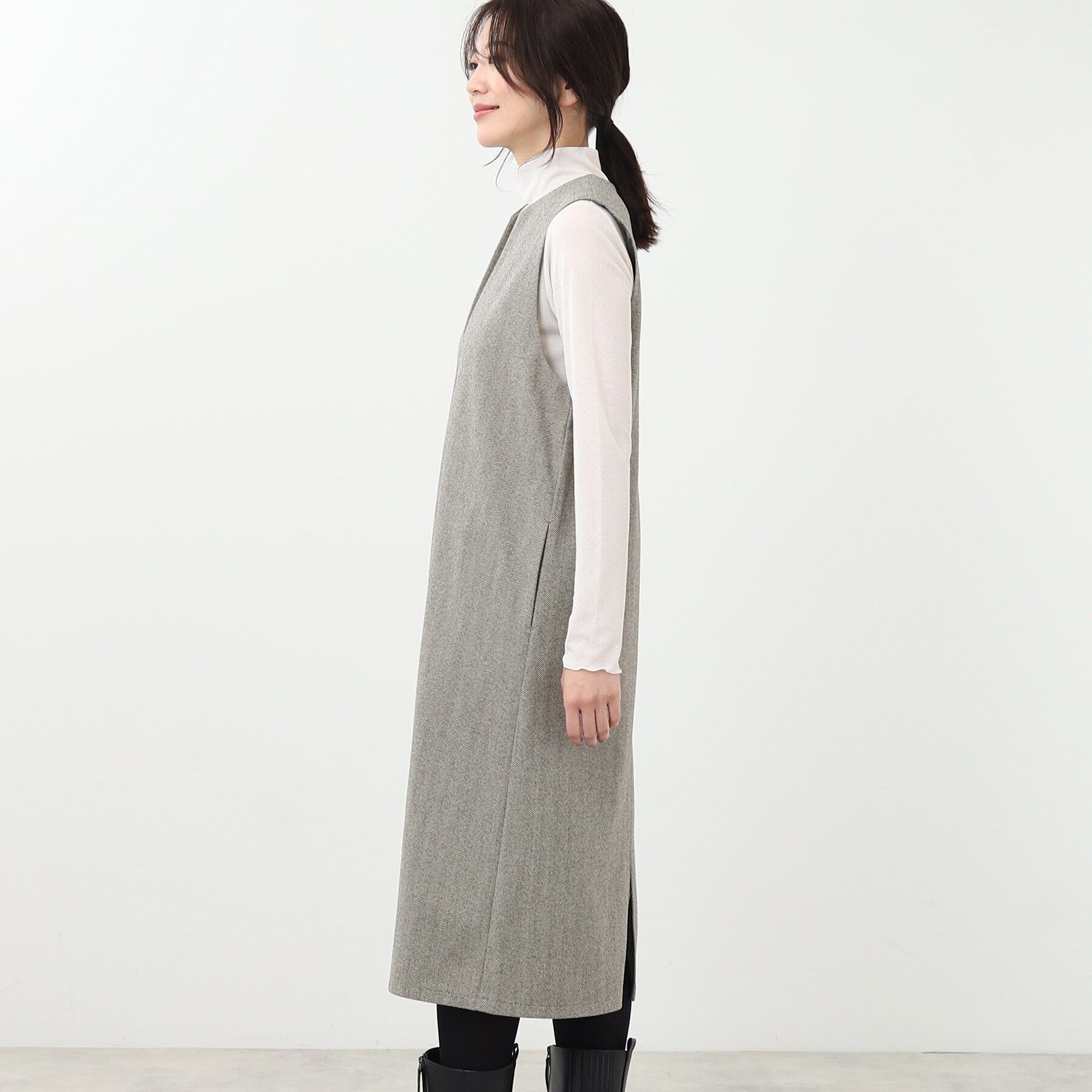 Reflect「【E‐QUALITY／手洗い可】へリンボン柄ジャンパースカート」|ワンピース|